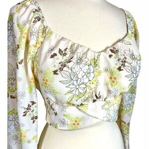 Madden NYC Ruffle Boho Crop Top L Juniors Yellow Floral Balloon Long Sleeve